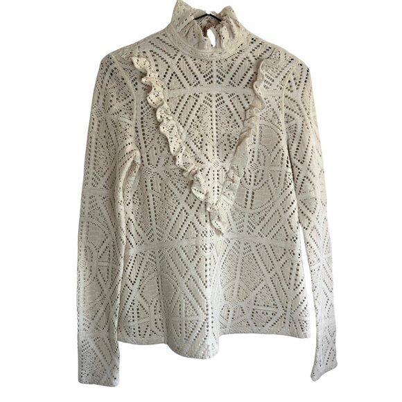 See By Chloe Tops - See by Chloe Cream Crochet Knit High Neck Victorian Style Long Sleeve Blouse